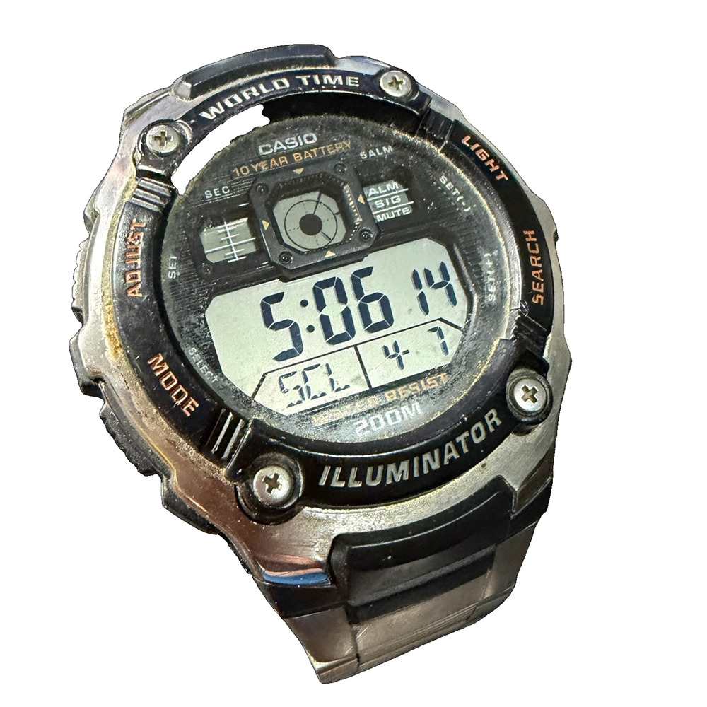 Casio World Time Illuminator Digital Watch 200M Water Resist Stainless Steel